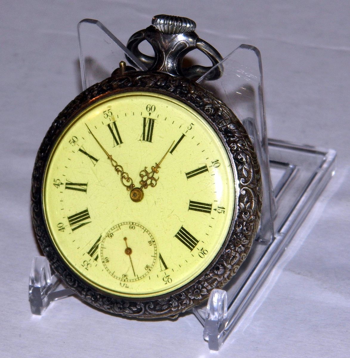 Montre de poche en argent au cadran émaillé, dont le mouvement ne porte que la mention « Breveté S.G.D.G. »