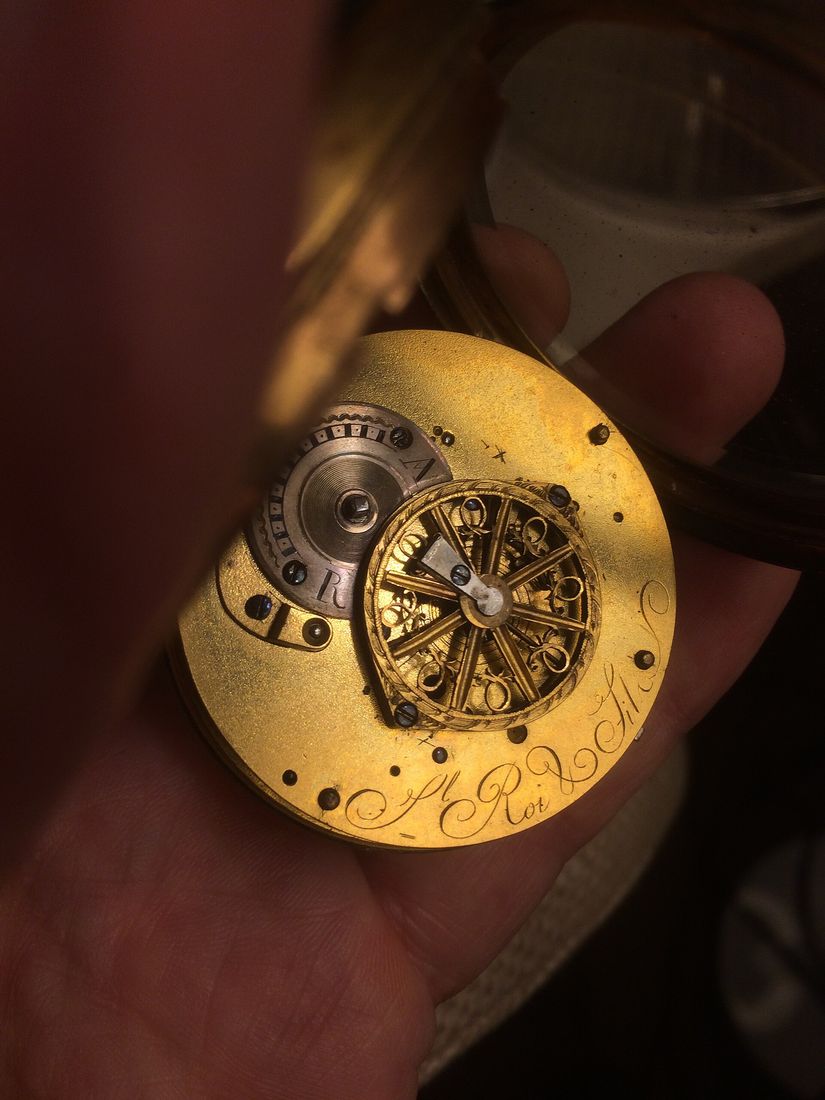 Mouvement de montre de poche à fusée, signé, du XVIIIe siècle